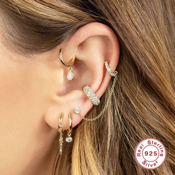 925 Sterling Silver Chain Stud and Cuff earrings