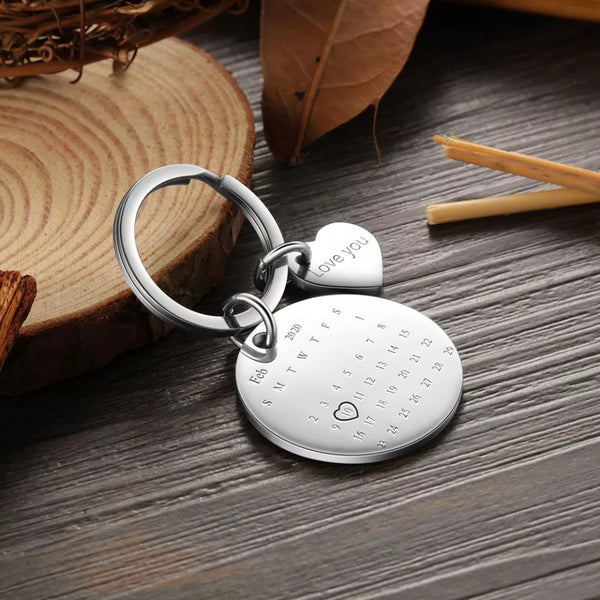 Custom Photo Calendar Keychain with Love you Charm HNS Studio Canada