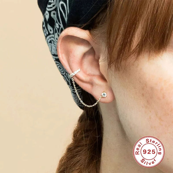 925 Sterling Silver Chain Stud and Cuff earrings