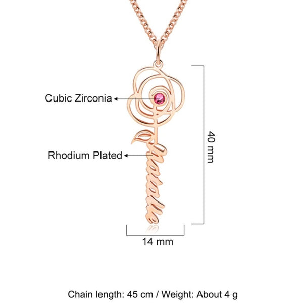 Rose Name necklace with Birthstone HNS Studio Canada