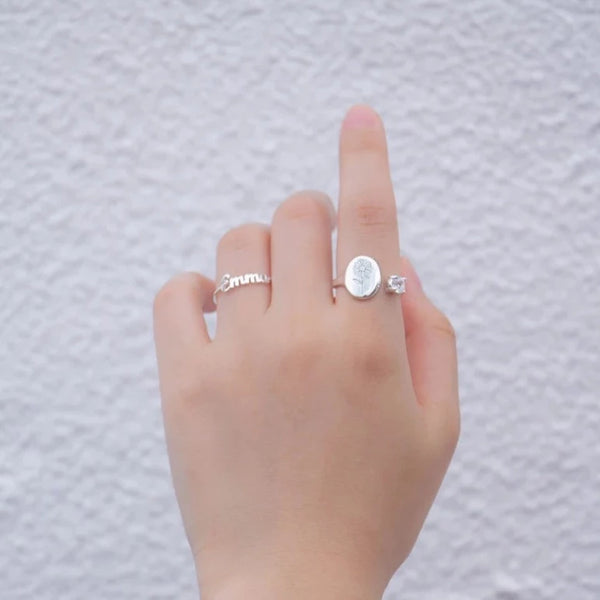 Personalized Birth Flower Signet Ring HNS Studio Canada