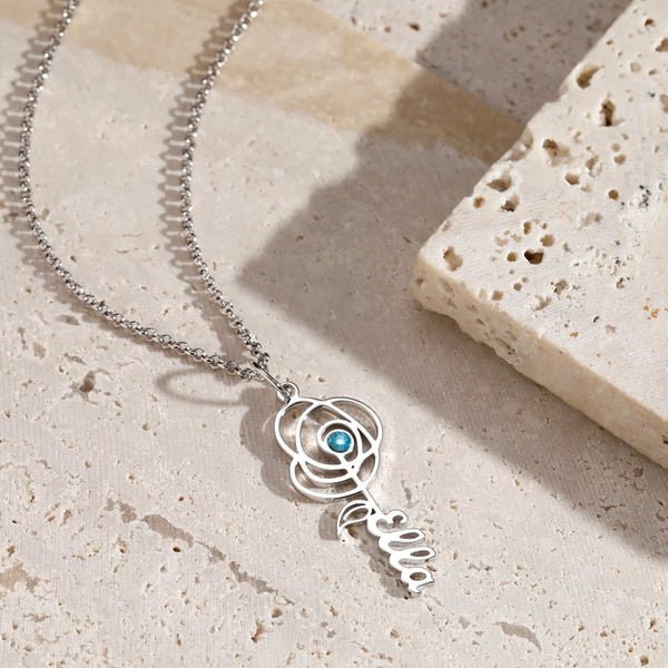 Rose Name necklace with Birthstone