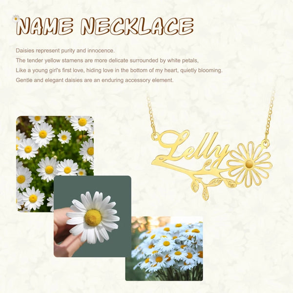 Name Necklace with Daisy Flower HNS Studio Canada