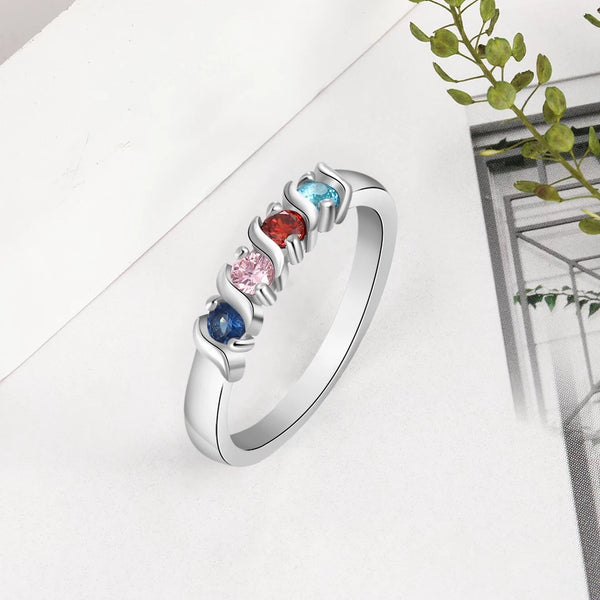 Four Birthstones Personalized Family Ring - HNS Studio