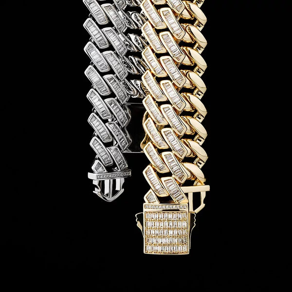 Baguette Cut Box Clasp Cuban Chain in Gold-18mm HNS Studio Canada