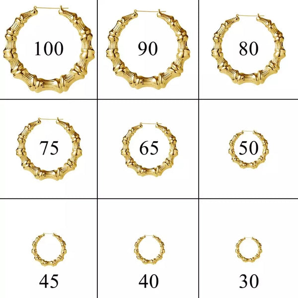 Gold Large Bamboo Name Hoop Earrings with Heart HNS Studio Canada