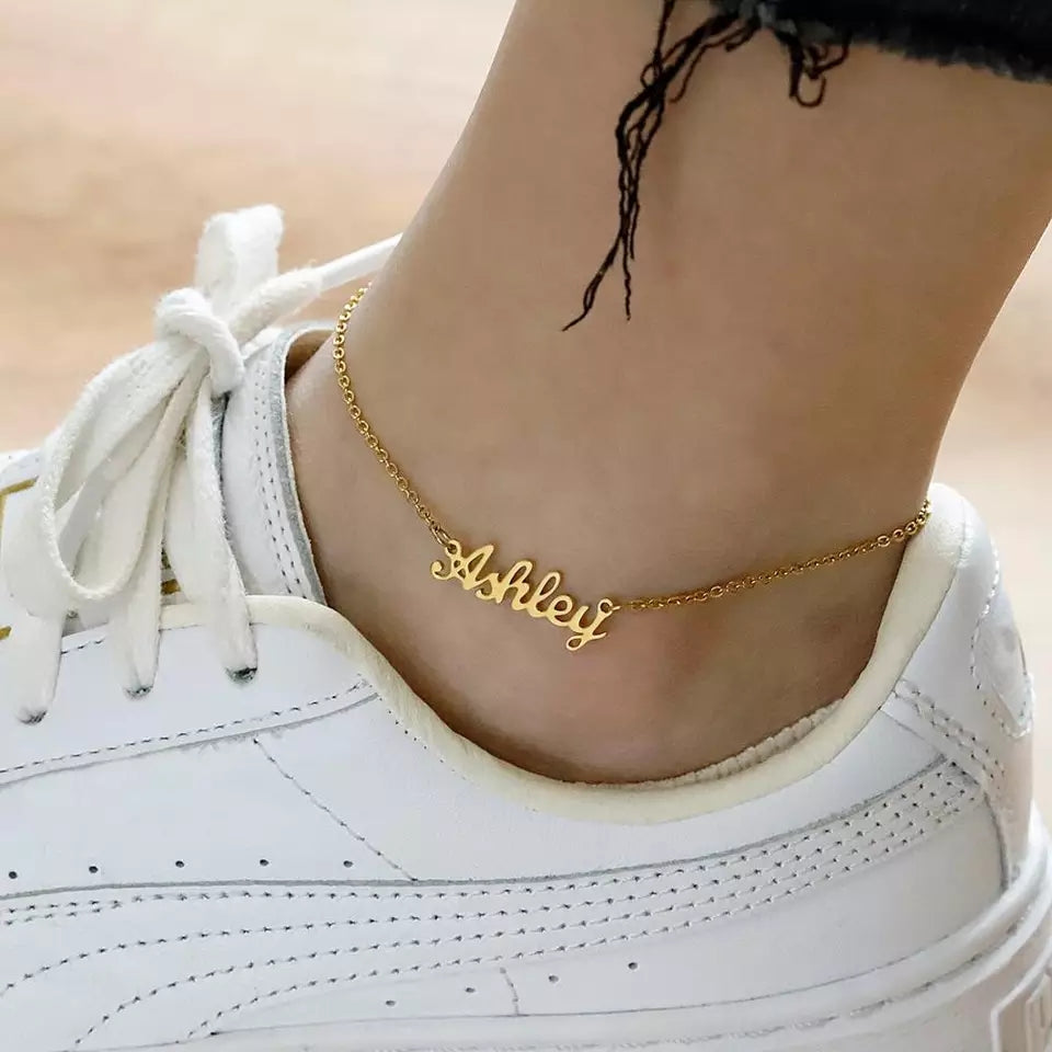 Gold ankle deals bracelet with name