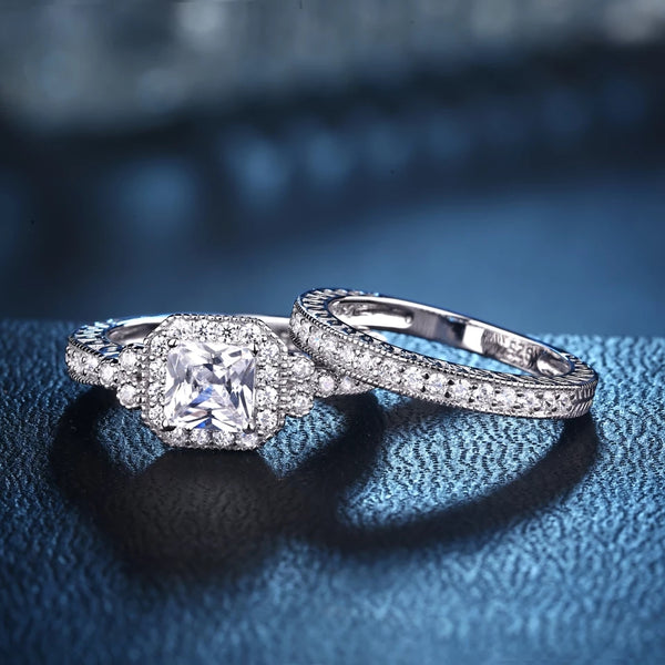 1.2 Carats Radiant Cut Eternity Sterling Silver Ring Set HNS Studio Canada
