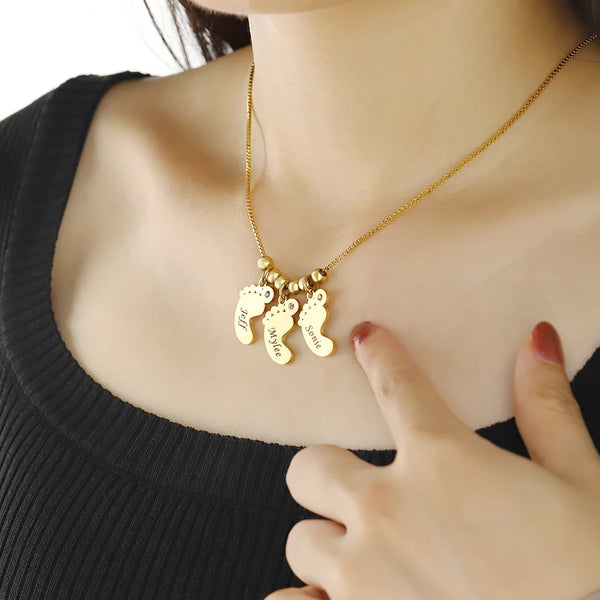 Baby Feet  Necklace with Kids Names and Birthstones