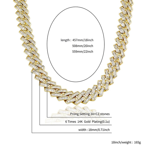 Baguette Cut Box Clasp Cuban Chain in Gold-18mm HNS Studio Canada