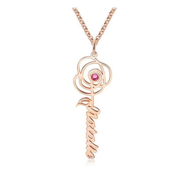 Rose Name necklace with Birthstone HNS Studio Canada