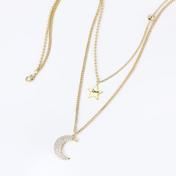 Gold Layered Moon and Star Necklace HNS Studio Canada