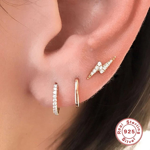 Dainty CZ Lightning Bolt Stud Earrings