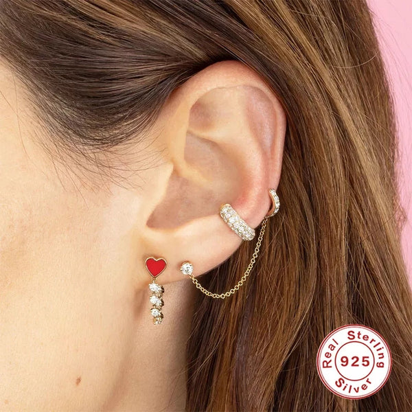 925 Sterling Silver Chain Stud and Cuff earrings