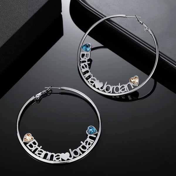 Personalized Hoops with Two Names and Birthstones HNS Studio Canada