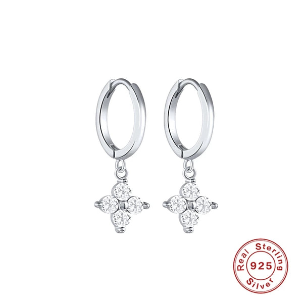 Flower CZ dangle hoop earrings