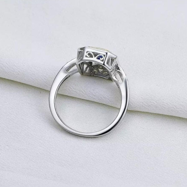 Blue and White Sapphire Cocktail  925 Sterling Silver Ring HNS Studio Canada