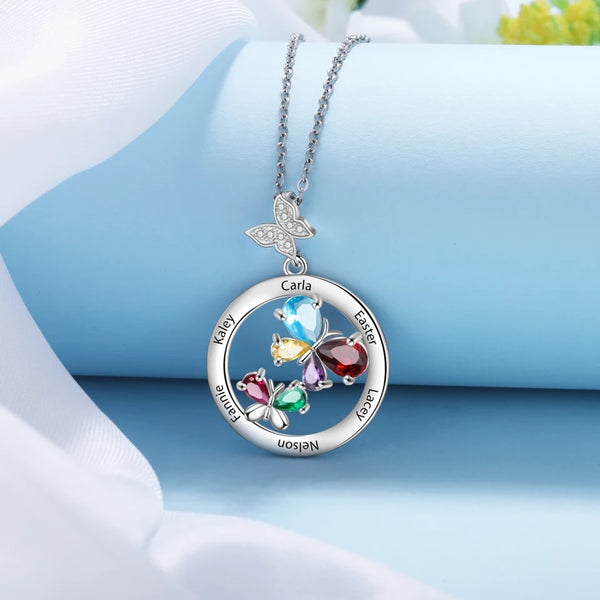 Personalized Butterfly Family Names Necklace with Birthstones HNS Studio Canada