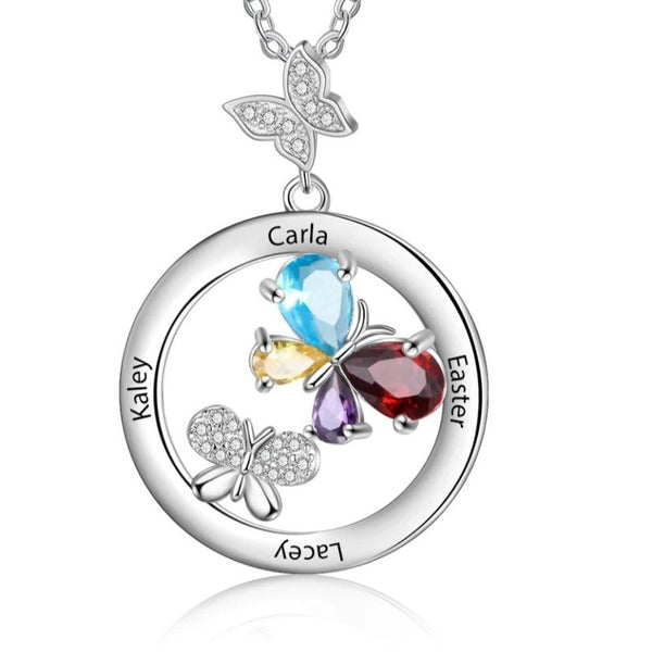 Personalized Butterfly Family Names Necklace with Birthstones HNS Studio Canada