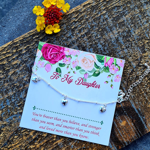 Sterling Silver puffed hanging Hearts Anklet