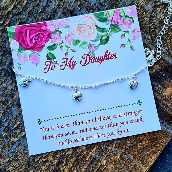 Sterling Silver puffed hanging Hearts Anklet HNS Studio Canada