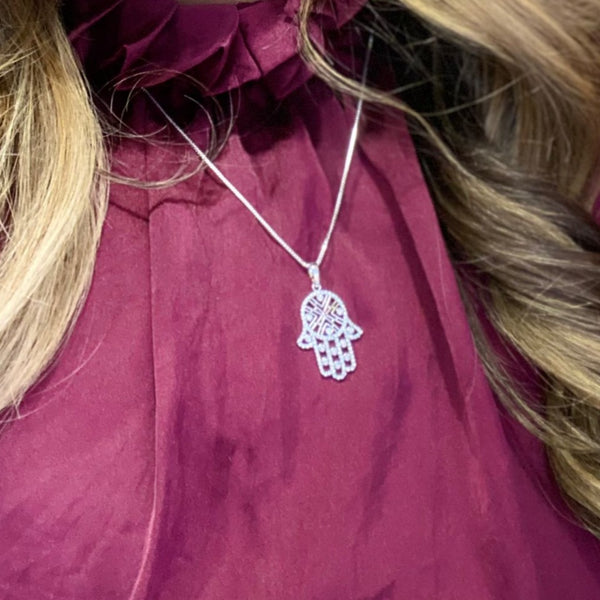 Hamsa Hand Silver Necklace HNS Studio Canada Hamsa Hand Silver Necklace HNS Studio Canada