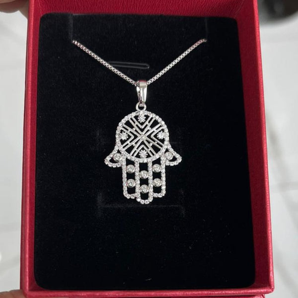 Hamsa Hand Silver Necklace