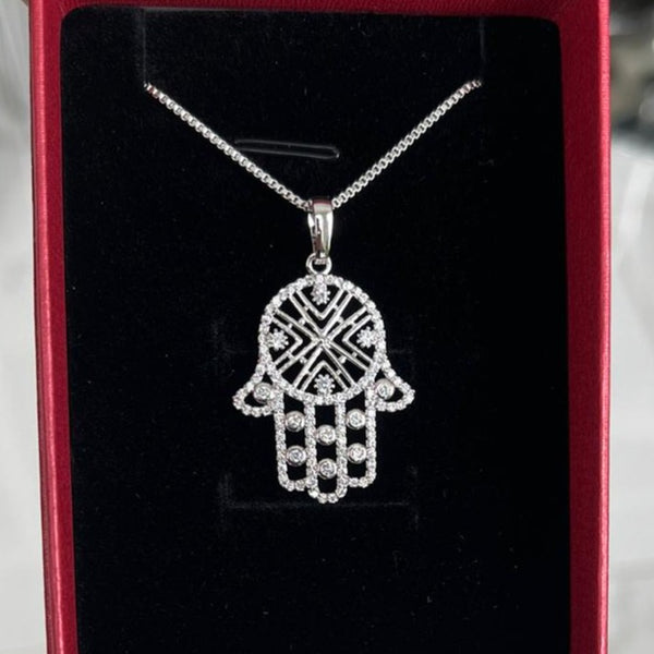 Hamsa Hand Silver Necklace