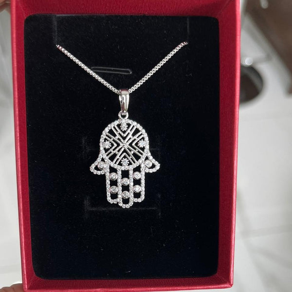 Hamsa Hand Silver Necklace HNS Studio Canada