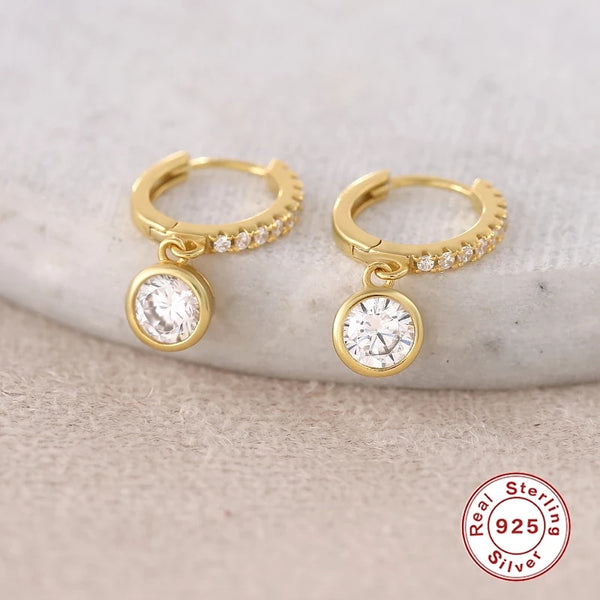 Dangling CZ Huggie Hoop Earrings Sterling Silver