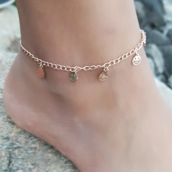 Smiley Charms Rose Gold Anklet HNs Studio Canada