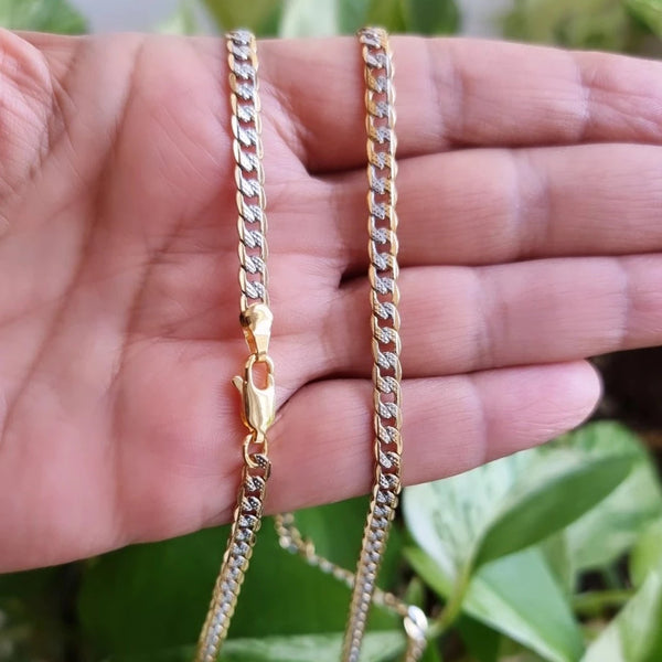 Two Tone Gold Plated Flat Curb Necklace