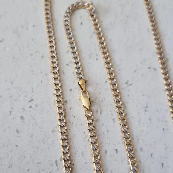 Two Tone Gold Plated Flat Curb Necklace