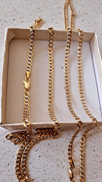 Two Tone Gold Plated Flat Curb Necklace