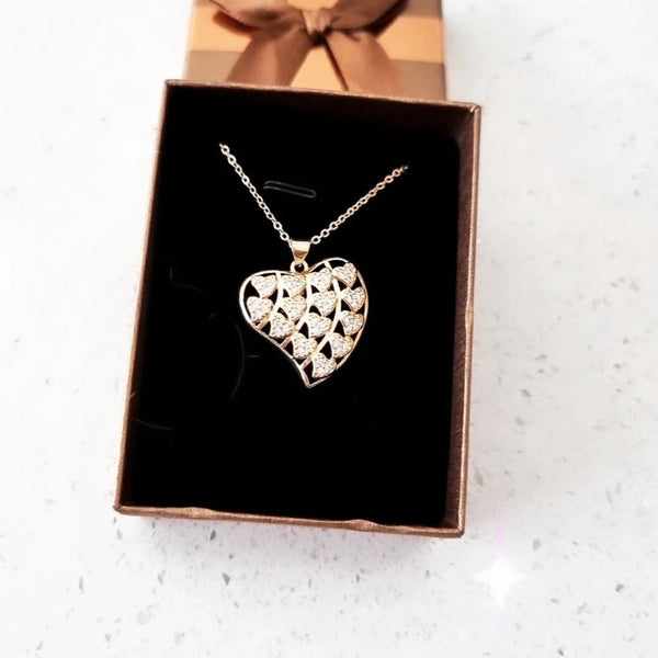 Gold Plated Heart Necklace with Cubic Zircon