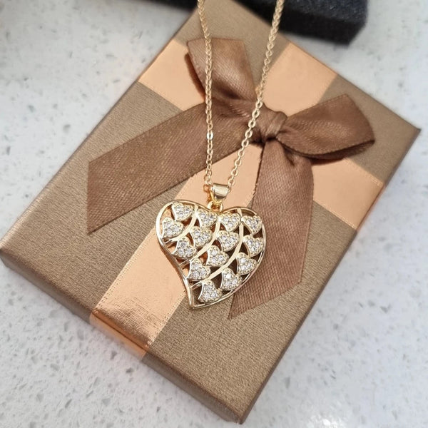 Gold Plated Heart Necklace with Cubic Zircon