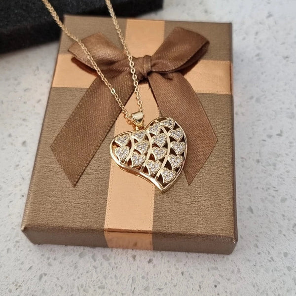 Gold Plated Heart Necklace with Cubic Zircon