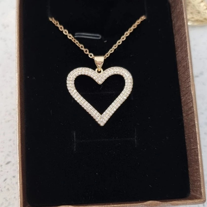 Ridge Heart Charm Necklace, 18ct Gold Plated, Barbiecore