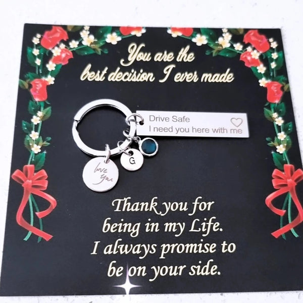 Personalized Drive Safe Keychain with love you charm HNS Studio Canada