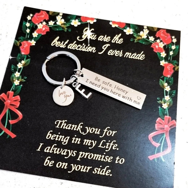 Be Safe Honey Keychain with love you charm-Personalized HNS Studio Canada