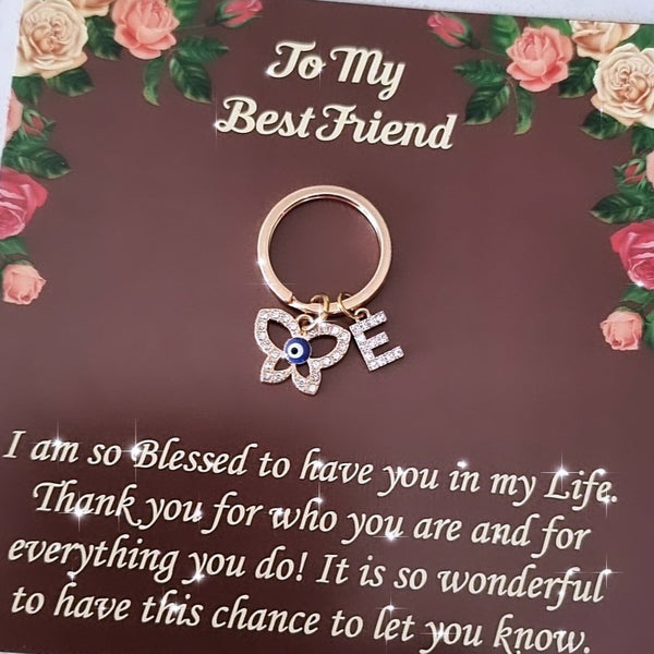 Gold Evil Eye with Butterfly Keychain Personalized