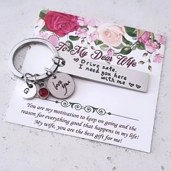 Personalized Drive Safe Keychain with love you charm for wife HNS Studio Canada