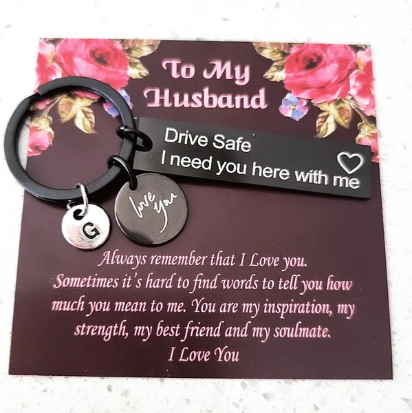 Drive Safe I Need You Here With Me Keychain-For Husband HNS Studio Canada