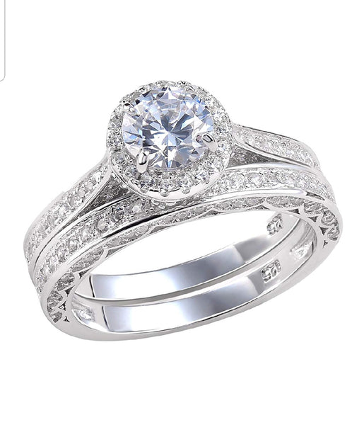 1.66 Carat Round White CZ 925 Sterling Silver Wedding Ring Set - HNS Studio