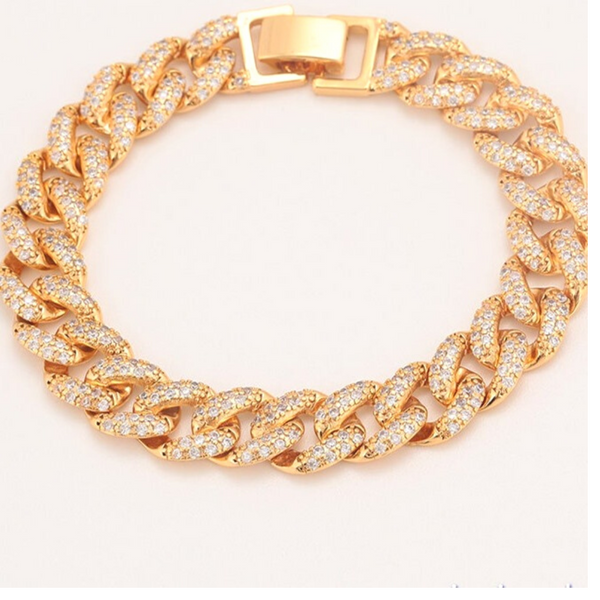 Women's Iced 10mm Cuban Link Bracelet in Gold HNS Studio Canada
