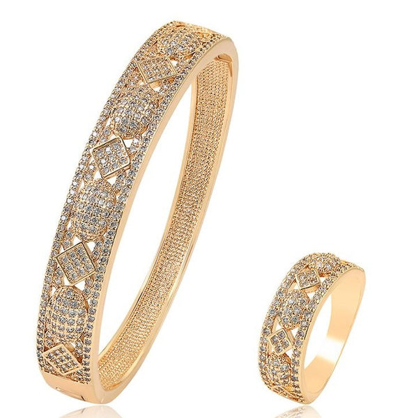 18k Gold Plated Hinged Bangle Bracelet with Matching Ring HNS Studio Canada