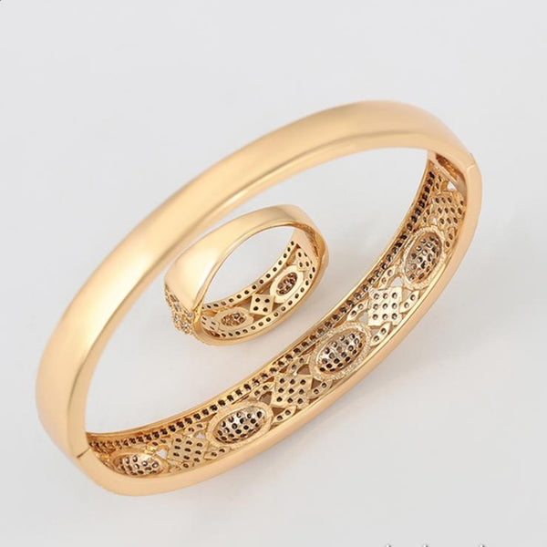 18k Gold Plated Hinged Bangle Bracelet with Matching Ring HNS Studio Canada