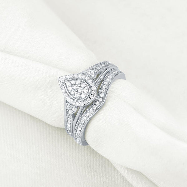 Pear Cut Sterling Silver Ring Set - HNS Studio