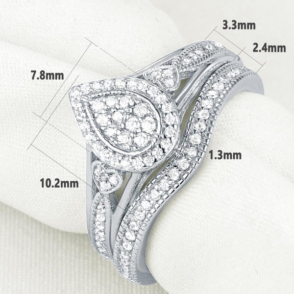 Pear Cut Sterling Silver Ring Set - HNS Studio