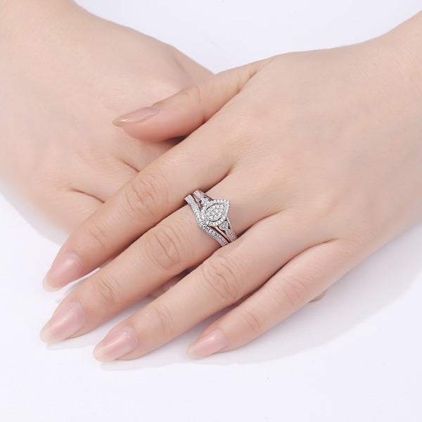Pear Cut Sterling Silver Ring Set - HNS Studio
